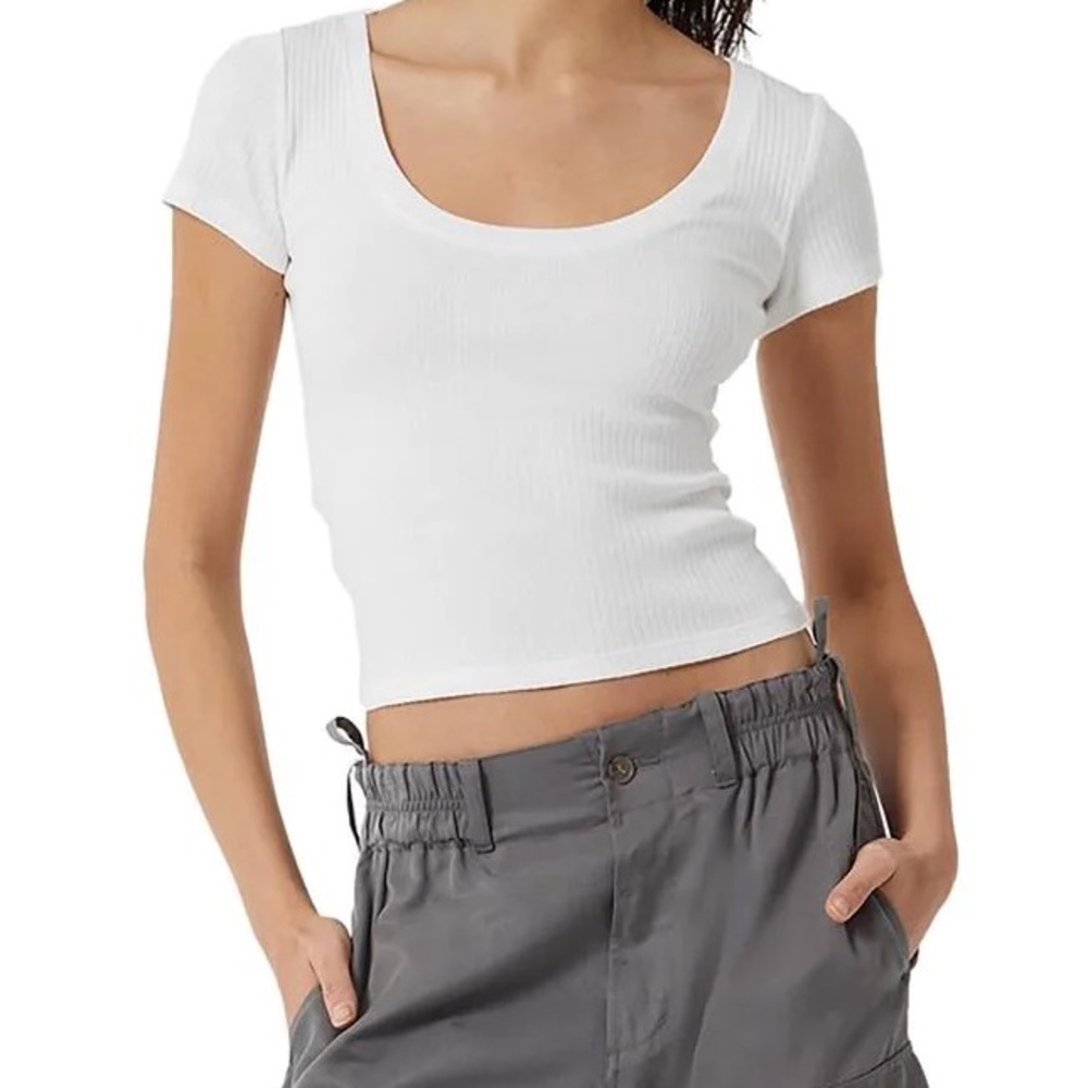 French Connection White Ribbed Tee